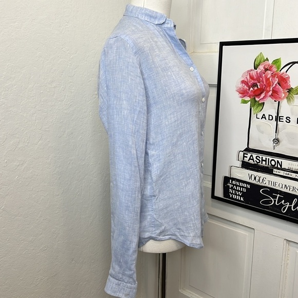 Alain Figaret Light Blue Linen Button Down Blouse Size 36/S - Picture 2 of 10